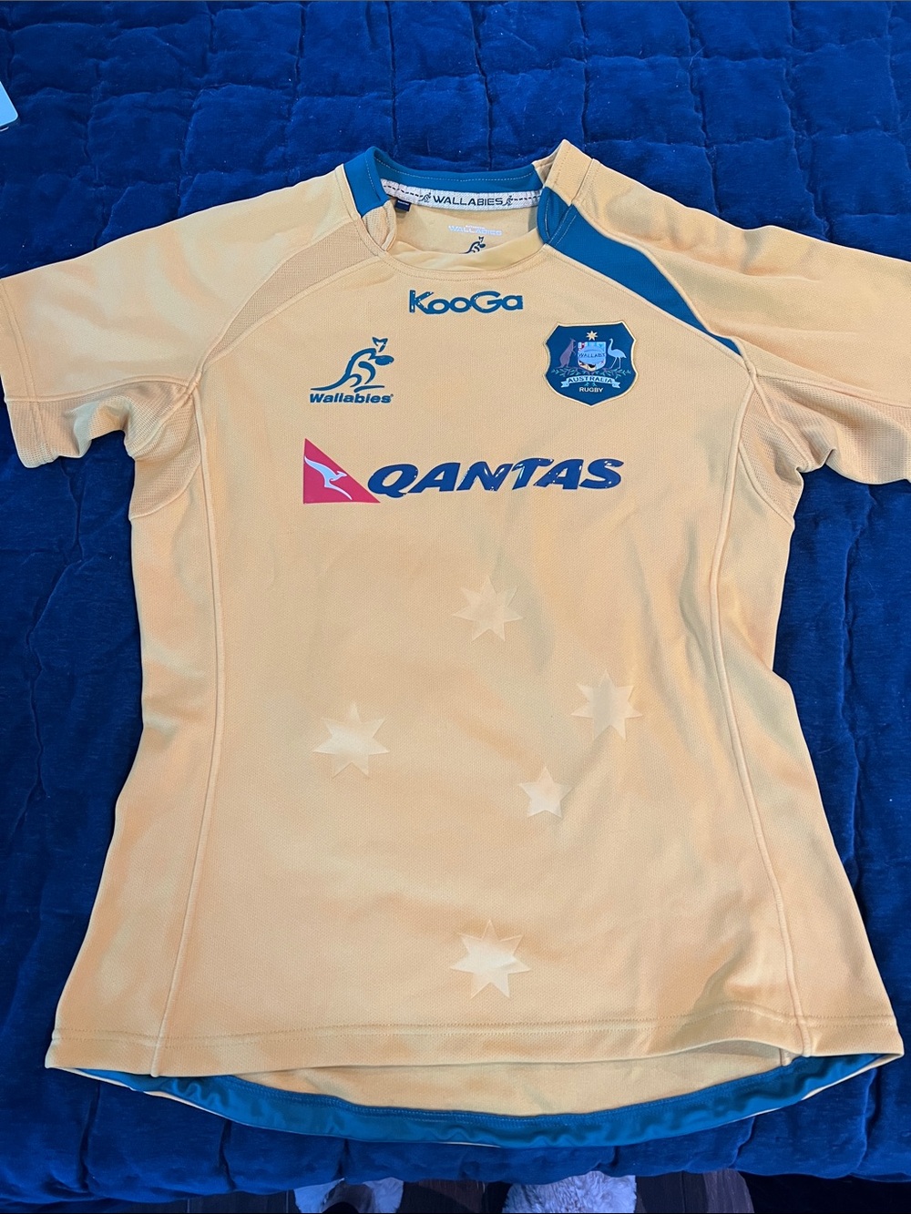 Wallabies mens Yellow Rugby Shirt with Qantas Logo